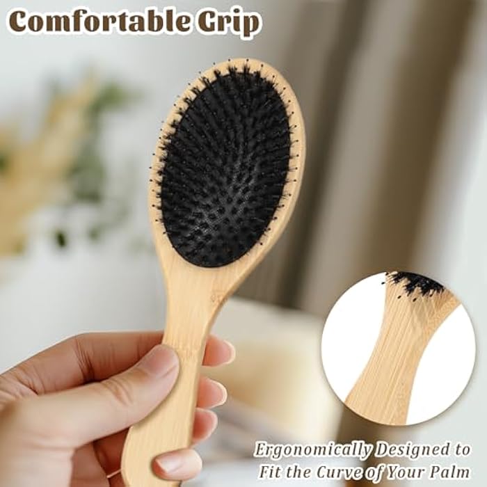 Zoolinn Wooden Hair Brush with Bristle & Nylon Pins for Men, Women, and Kids – Oval Paddle Brush for Wet & Dry Hair, Smoothing, Detangling, and Massaging - Image 4